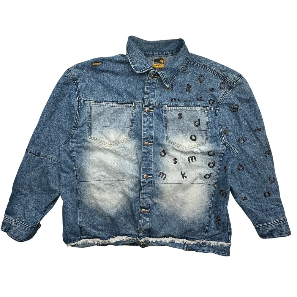 Akademiks Button-Front Letters Print Denim Jacket Blue Mens 3XL Button